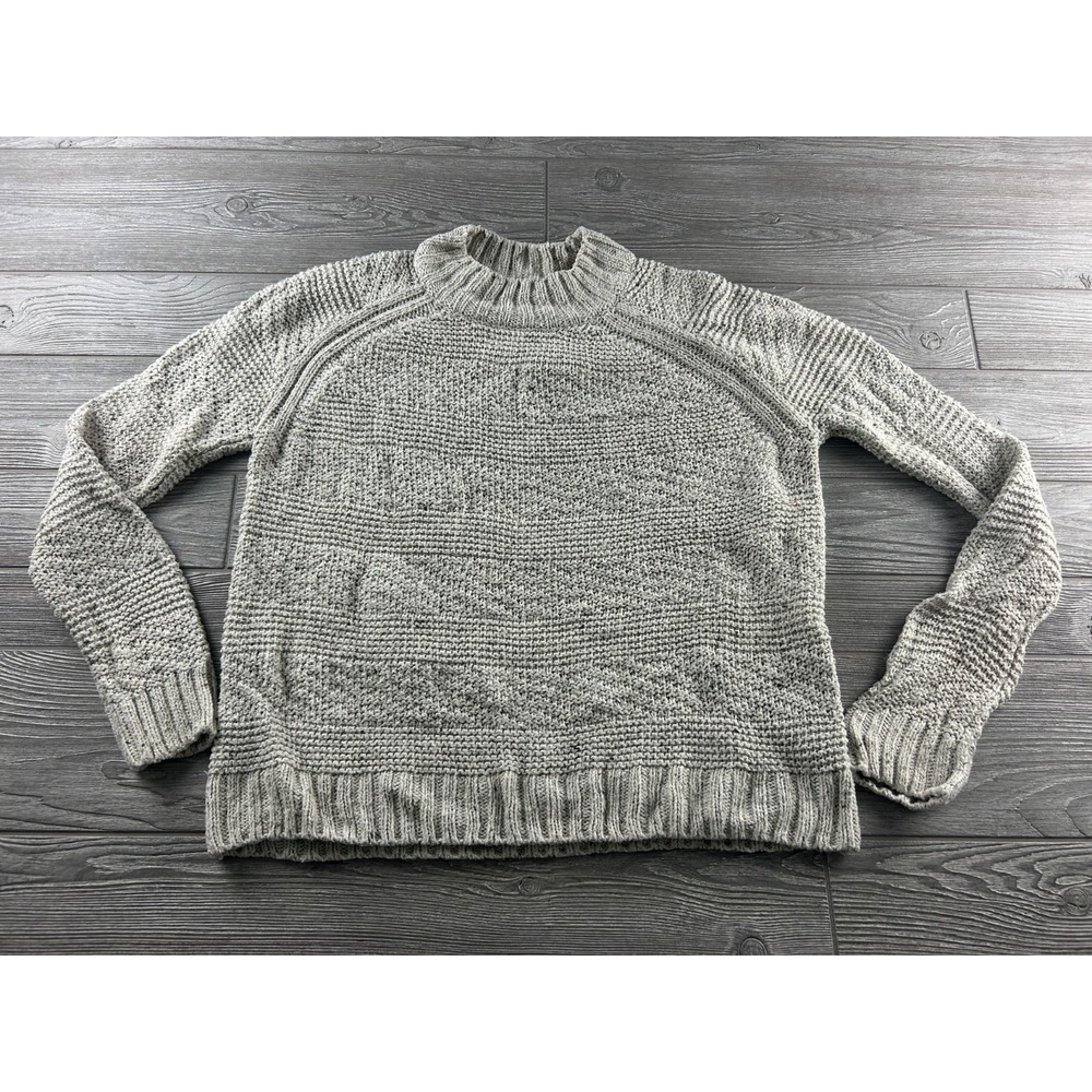 Prana Womens Mock Neck Chunky Knit Sweater Ivory White Raglan Sleeve Large